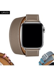 URVOI Double Round Band for Apple Watch Series 7 6 SE 5 4 3 Strap for iwatch Strap High Quality Soft Genuine Leather Loop Wraps