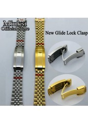 Miuksi 20mm Silver Gold Jubilee Bracelet Slide Glide Lock Clasp 904L Stainless Steel Strap Fit Watch Case Watch Band