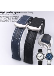 19mm 20mm 21mm High Quality Nylon Fabric Cowhide Watchband For Omega Seamaster AT150 De Ville Speedmaster Curved Watch Strap