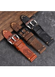 Handmade Skull Leather Watchband X-MEN Soldier Top Layer Leather Strap 20 22 24mm Compatible for PAM111 Soft Bracelet