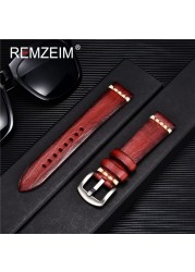 Rimzm Tanned Leather Watch Strap Antique Watch Strap 18mm 20mm 22mm 24mm Red Gray Blue High Quality Wristband Strap Accessories