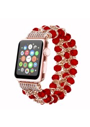 Strap for Apple Watch 7 41 45mm Women's Elastic Beads Bracelet for iWatch Series 6 SE 5 4 3 38 40 42 44mm Band with Metal Chain