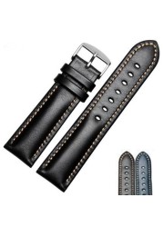 اليدوية جلد طبيعي Watchbands الرجال النساء سوار 18 19 20 21 22 24 مللي متر ساعة أثرية الفرقة حزام المتضمن الفضة مصقول مشبك