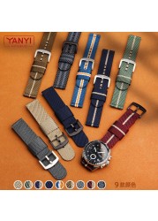 Senior Nylon Watchband 18mm 19mm 20mm 21 22mm 23mm 24mm Dark Blue Watch Strap Quick Release Bar Waterproof Bracelet Wrist Band