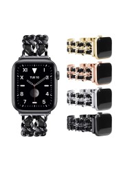 strap for apple watch series 7 band 41mm 45mm chain link leather bracelet for iwatch watchband 42mm 44mm 40mm 38mm SE 6 5 4 3 2