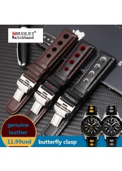 Watchband 20mm Genuine Leather Strap for PRS516 Men's Watches Band with Butterfly Clasp Black Brown Soft Cowhide Leather Strap