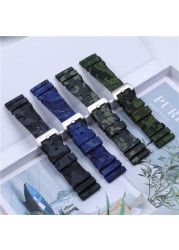 24mm 26mm Camouflage Colorful Silicone Rubber Watch Band Replacement For Panerai Watch Strap Waterproof Watchband Pin Buckle