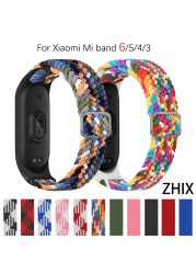 ZHIX مطاطا قابل للتعديل النايلون مضفر سوار ل Mi الفرقة 6 حزام Miband 4 3 correa معصمه ل شاومي Mi الفرقة 5 حزام