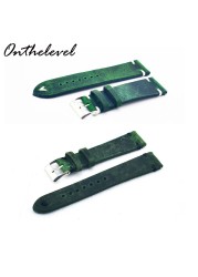 Onthlift - Genuine leather watch strap, handmade, antique, spare, green, buckle 16 18 20 22 24 mm, quick release