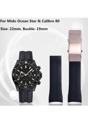 22mm Soft Silicone Rubber Watch Band Ocean Star Caliber 80 Folding Slider Buckle Watchband For Mido Strap Chain Accessories