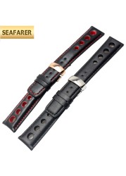 Genuine Leather Strap For Tissot Racing Sport Series PRS516 T91 1853 Watch Band 20mm Black Orange Line With Butterfly Buckle