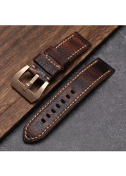 Men's watch with leather strap, brown and red, retro buckle, 20 22 24 26 mm, suitable for wristwatch