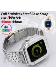 Metal Case for Apple Watch 45mm 44mm 7 6 SE 5 4 Stainless Steel Mod for IWatch 45mm 44mm Luxury Steel Case and Band DIY MOD Kit