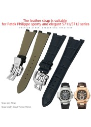 25mm Prong Shape Leather Watch Strap Black Blue Brown Watch Band For Patek Philippe Nautilus Men's Bracelets