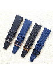 22mm Black Blue Rubber Silicone Watchband Watch Strap For IWC Pilot Portuguese IW323101 Bracelet Strap With Pin Buckle Tool Free