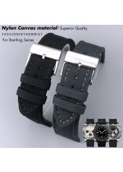 22mm Top Quality Nylon Watch Band Watchband Black Gray For Breitling Strap For Bentley World Avenger/Bentley Strap