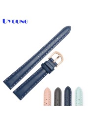 Women's Genuine Leather Watch Band, 14mm, 16mm, 18mm, 20mm, Soft, Simple, Leather, Blue