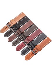 جلد طبيعي Watchbands 18 مللي متر 20 مللي متر 22 مللي متر 24 مللي متر الأسود البني الداكن النساء الرجال جلد البقر حزام (استيك) ساعة حزام حزام مع مشبك