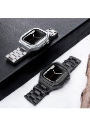 Stainless Steel Modification Kit for Apple Watch Case 4 5 6 44mm 45mm Metal Rubber Straps Style for iWatch Series 7 6 SE 5 4