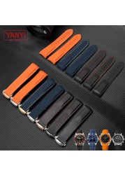 Rubber watch strap 20mm 22mm silicone watchband suitable for omega watch band folding clasp curved end wrist strap