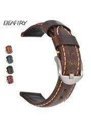 BEAFIRY Fashion Oil Wax Genuine Leather Watch Band 19mm 20mm 21mm 22mm 23mm 24mm Watch Straps Watchbands Strap Brown Blue Black