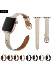 URVOI Band for Apple Watch Series 7 6 SE 5 4 321 Genuine Leather Strap for iWatch Slim Wristwatches Modern Design 14mm Width Girl Strap