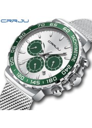 CRRJU Men's Watch Quartz 2022 New Japanese Chronograph Top Brand Water Resistant Stainless Wrist Watches With Date Relogio Masculino