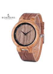 BOBOBIRD ZEBRA Wooden Watches Leather Band Watches For Men Casual Fashion Handmade Quartz Wristwatches Custom Logo Wooden Box