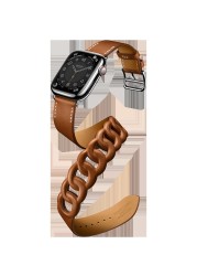 Genuine Leather Strap for Apple Watch Band 45mm 41mm 38mm 44mm 40mm 42mm Gourmette Double Round Bracelet iWatch Series 7 6 5 3 se