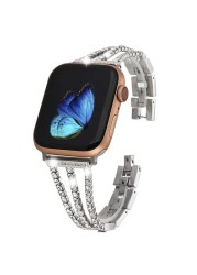 المعادن سوار مرصع بالألماس ل iWatch7 SE 6 5 الفرقة الفولاذ المقاوم للصدأ مربط الساعة ل سوار ساعة يد آبل 38 مللي متر 42 مللي متر 40 مللي متر 44 مللي متر مشرقة حزام