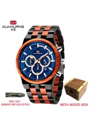 KUNHUANG Zebra Wood Men's Watch Luxury Brand Quartz Wrist Watches Wooden Gift Box Man Fashion Watch Dropshipping Herrenuhr