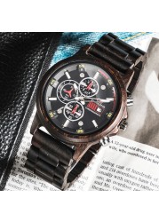 Kunhuang Luxury Natural Zebra Wood Watch Fashion Multifunction Quartz Men's Watch Chronograph Mineral Glass reloj de hombre