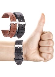 Genuine Leather Watch Band Strap Black Brown 22mm 24mm Strap Women Men Soft Thin Cowhide Watchband Bracelet With Pin Buckle