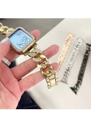 الفاخرة الماس حزام الساعات ل أبل سلسلة ساعة 7 6 SE 5 4 3 المعصم حزام ربط سوار ل iWatch 38 41 42 45 مللي متر المعادن الصلب حزام