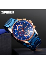 SKMEI New Men Watch Luxury Brand Sport Quartz Mens Watches Full Steel Waterproof Stopwatch Wristwatch Men Relogio Masculino