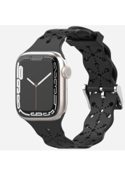 Lace Silicone Strap for Apple Watch Bnad 7 45mm 41mm Breathable Silicone Wristband for iWatch 6 5 4 3 SE 44mm 42mm 40mm