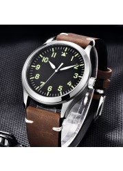 Custom Logo Sapphire Miyota Automatic Corgeut Watch 42mm Military Men Sport Sterile Dial Luminous Leather Mechanical Wristwatch