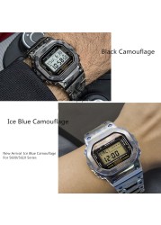 New Ice Blue Camouflage Watches and Bezel for 5600 GWM5610 GW5000 316L Stainless Steel Watch Strap and Cover with Tools