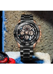 OLEVS Watch for Men Waterproof Quartz Wrist Watch Stainless Steel Skeleton Design Sports Men Watch Luxury Brand Male Watches