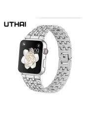 UThai P70 Watch for Men Apple Watch 44mm 38mm 40mm 42mm Series 7 Bands Smart Watch Stainless Steel Bracelet Strap with Diamonds