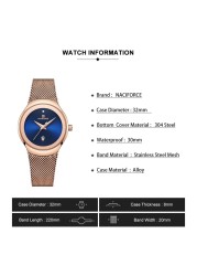 NAVIFORCE Luxury Women's Watches, Luxury Ladies Stainless Steel Watches Water Resistant Casual Rose Gold Quartz Band Watches