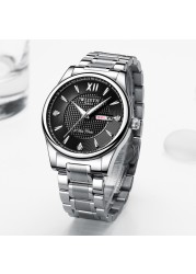 OMHXZJ W104 Waterproof Pointer Luminous Steel Belt Strap Dual Calendar Display Business Casual Quartz Movement Pair Watches Men Women