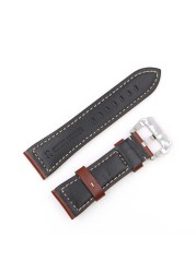 Rolamy - Soft Brown Genuine Leather Watch Strap Thickened Replacement Watch Strap Handmade with Pre-V Screw Buckle 22 24 26mm