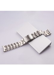 Rolamy 22mm Silver All Brushed Solid Curved End Links Replacement Watchband Bracelet Double Push Clasp For Seiko SKX 007