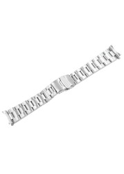 Rolamy 20 22mm Silver Brushed Hollow Curved End Solid Links Replacement Watch Band Strap Bracelet Double Push Clasp for Seiko