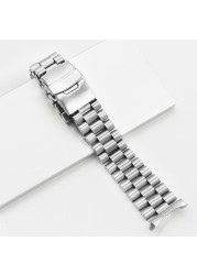 Rolamy 20 22mm Top Quality Silver Hollow Curved End Solid Links Replacement Watch Band Bracelet Double Push Clasp for Seiko