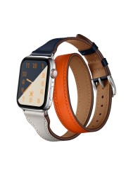 Genuine Leather Strap For Apple Watch Band 38 40 42mm Women Loop For iWatch SE 7 6 5 4 44 41 45mm Thin Slim Double Tour Bracelet