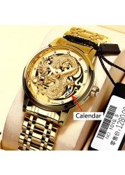 FNGEEN Mens Watches Luxury Brand Chinese Golden Dragon Quartz Watch Diamond Dial Stainless Steel Watch Male Relogio Masculin