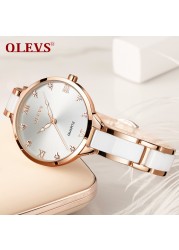 OLEVS Women Watches Fashion Trend Watch for Women Ceramic Strap Brick Dial Luminous Waterproof Quartz Wristwatch Casual Gift Set