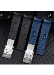 Curved End Rubber Watch Strap 21mm Watchband For Longines Conquest L37813567 L37813787 L3.781/782 Wristwatches Band